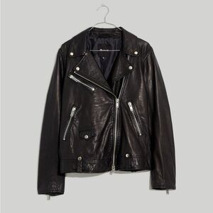 Madewell Washed Leather Oversized Motorcycle Jacket, Black, XS